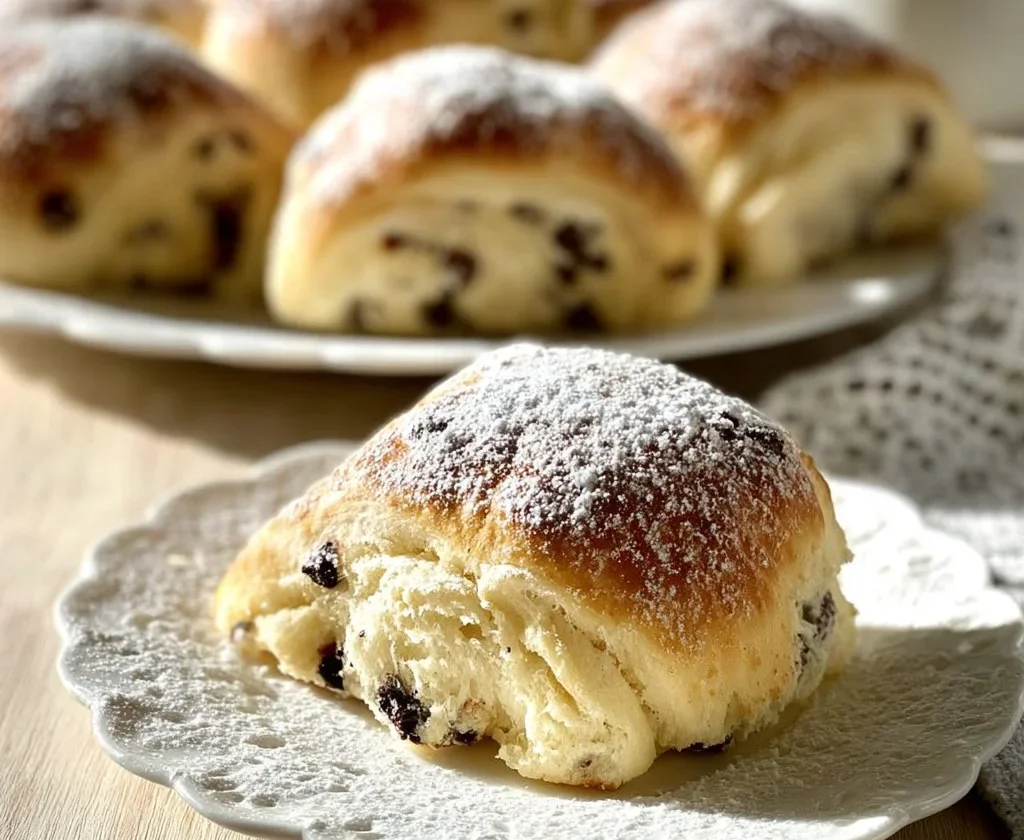 Brioche allo yogurt con gocce di cioccolato appena sfornata