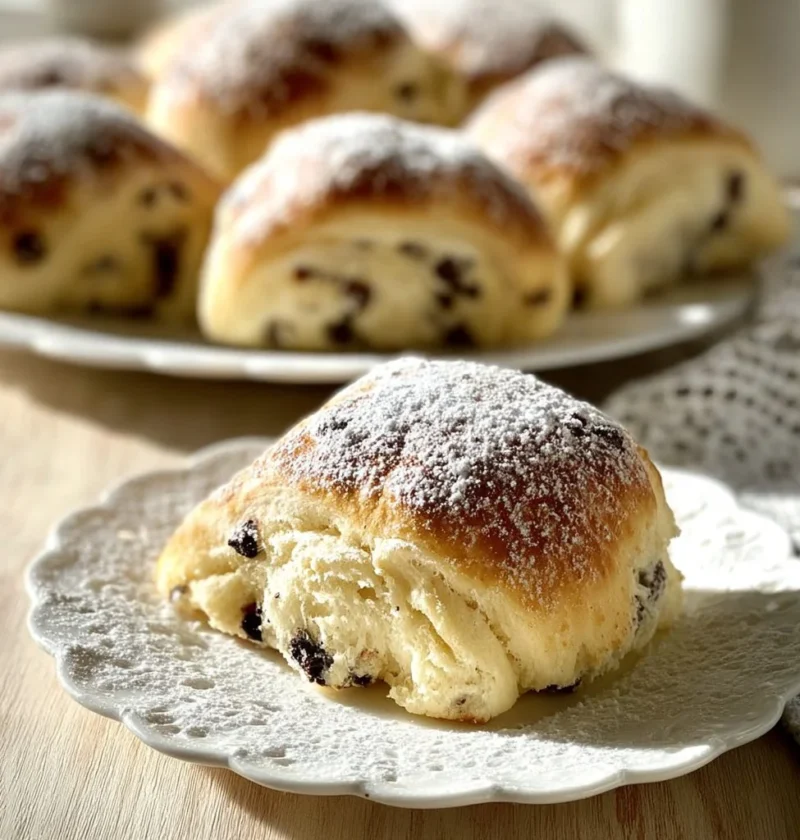 Brioche allo yogurt con gocce di cioccolato appena sfornata