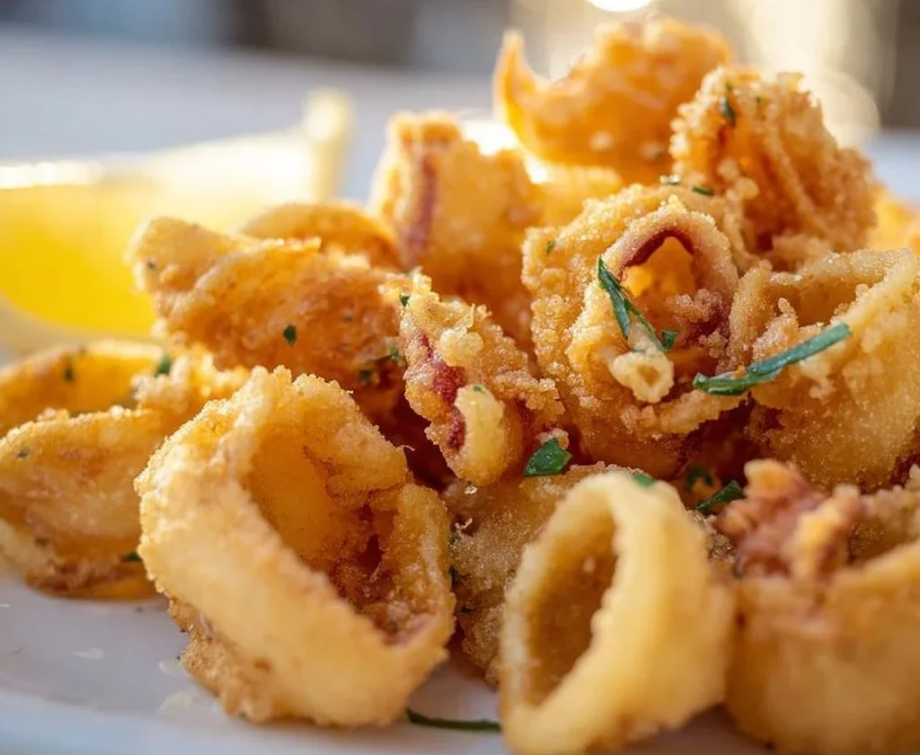 Calamari cotti in friggitrice ad aria, dorati e croccanti