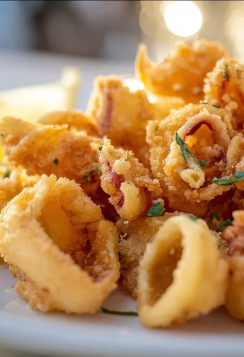 Calamari cotti in friggitrice ad aria, dorati e croccanti