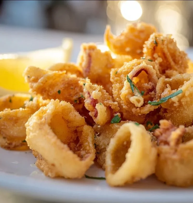 Calamari cotti in friggitrice ad aria, dorati e croccanti