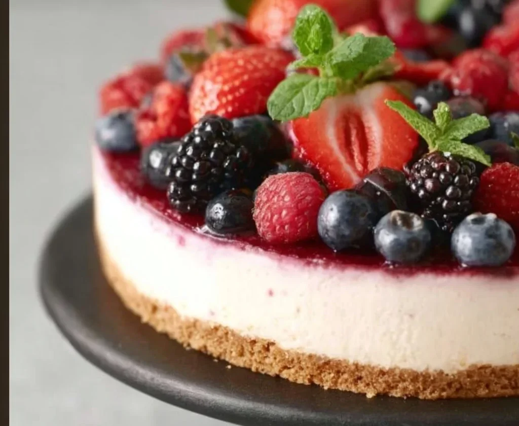Cheesecake ai frutti di bosco cremosa e irresistibile con decorazione di frutti