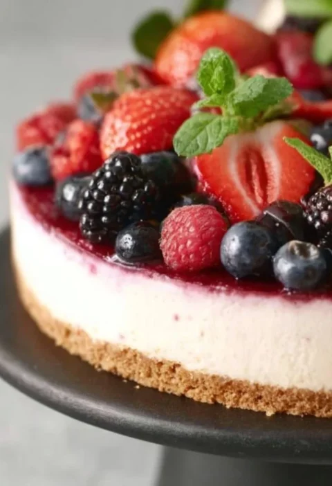 Cheesecake ai frutti di bosco cremosa e irresistibile con decorazione di frutti