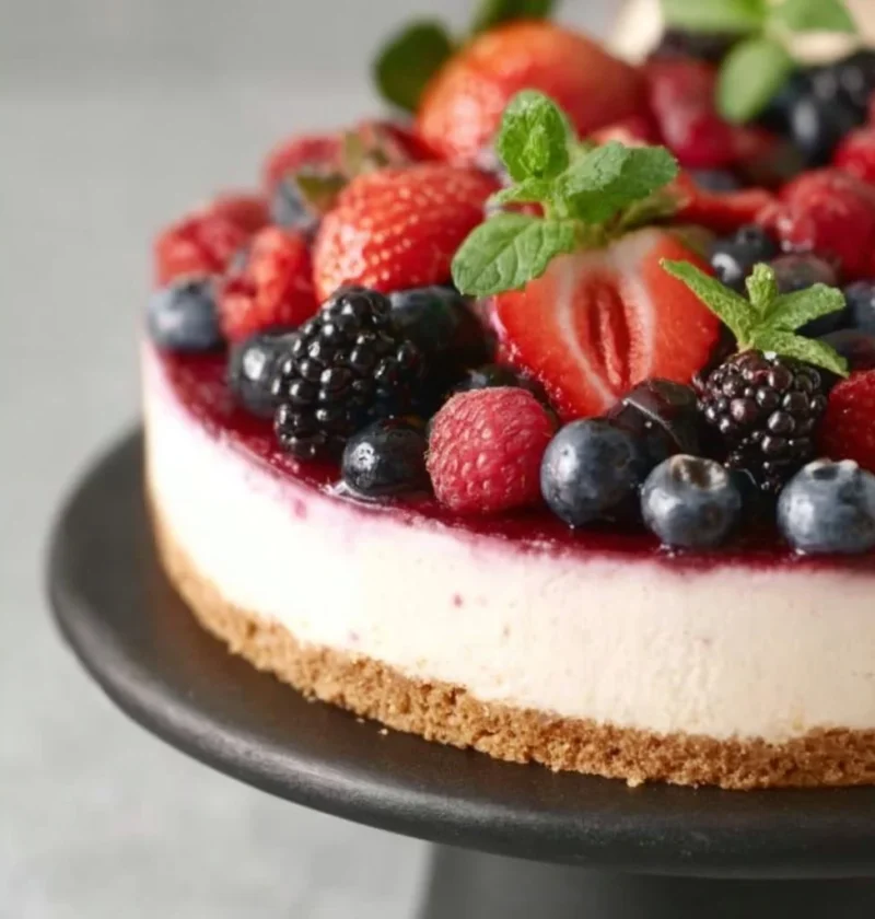 Cheesecake ai frutti di bosco cremosa e irresistibile con decorazione di frutti