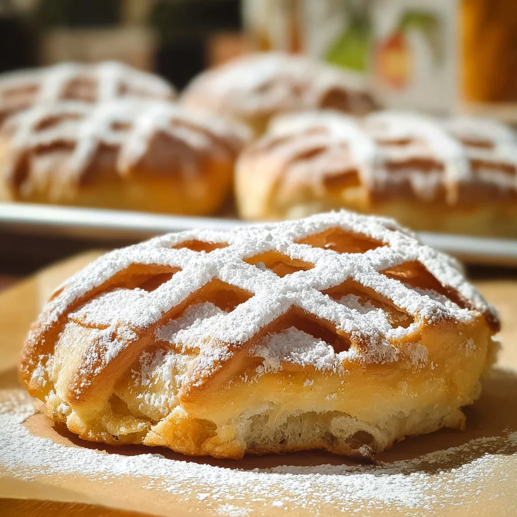 Crostatine di pasta brioche leggera senza burro appena sfornate in un piatto