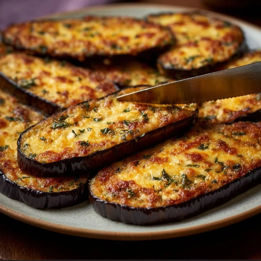 Galette d'aubergine vegana pronta da servire con contorni freschi
