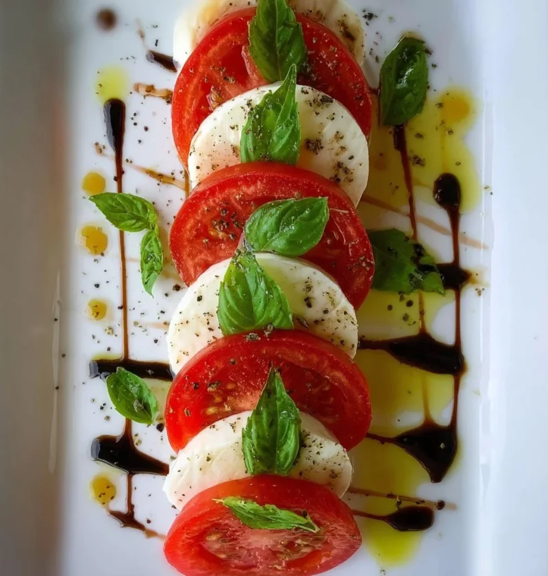 Insalata Caprese con mozzarella, pomodori freschi e basilico fresco