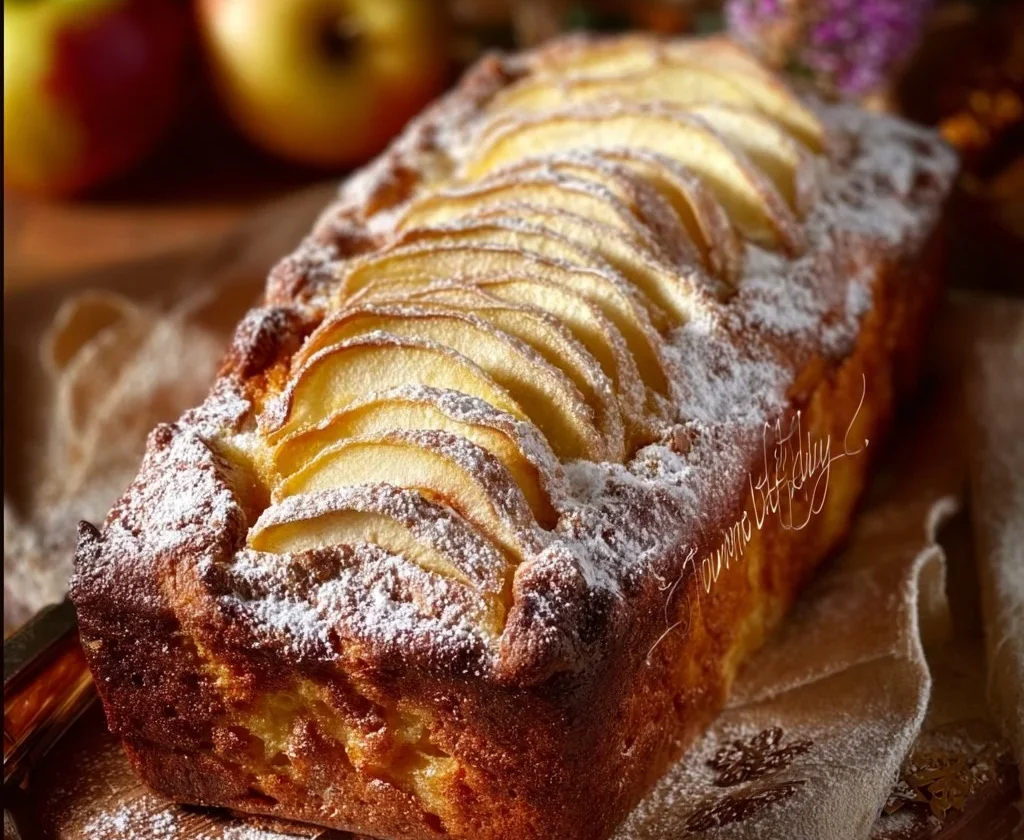 Plumcake Sofficissimo alle Mele appena sfornato con fette di mela in vista.