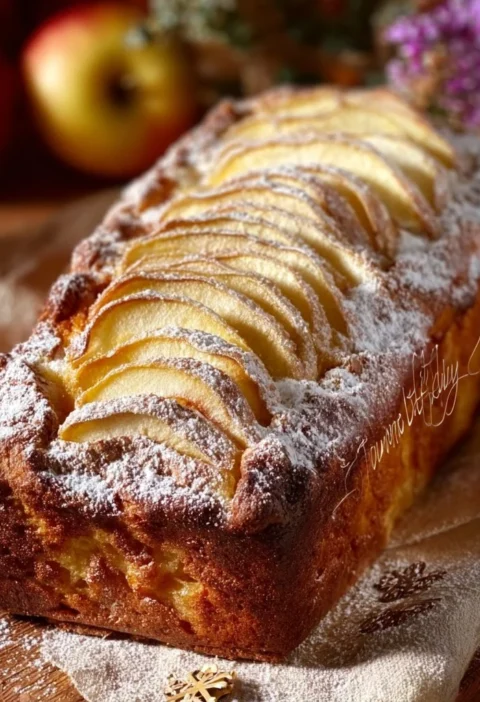 Plumcake Sofficissimo alle Mele appena sfornato con fette di mela in vista.