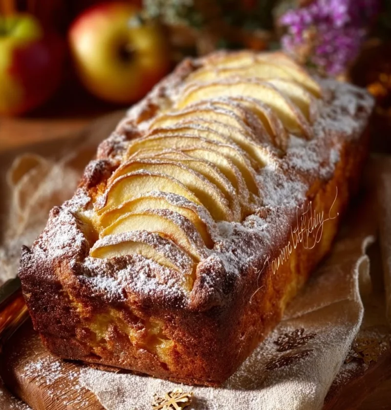 Plumcake Sofficissimo alle Mele appena sfornato con fette di mela in vista.