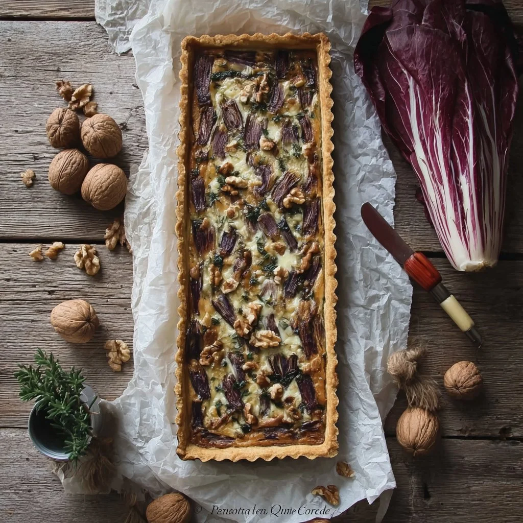 Quiche di farro e noci con radicchio, olive e crescenza | Ricette vegane gourmet, Ricette vegetariane facili, Cucinare le verdure