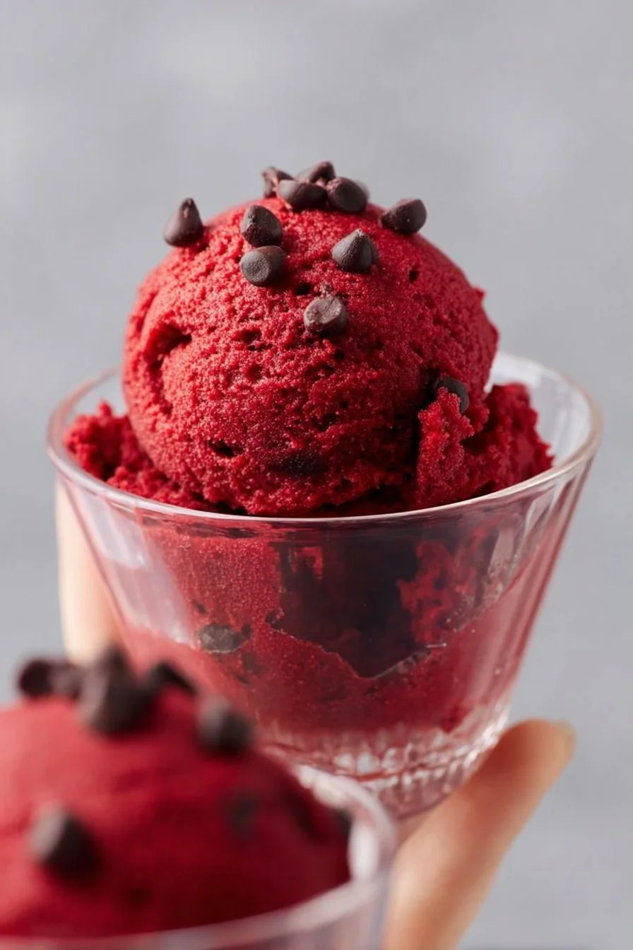 Red velvet cookie dough pronto da gustare, un dolce goloso e facile da preparare.