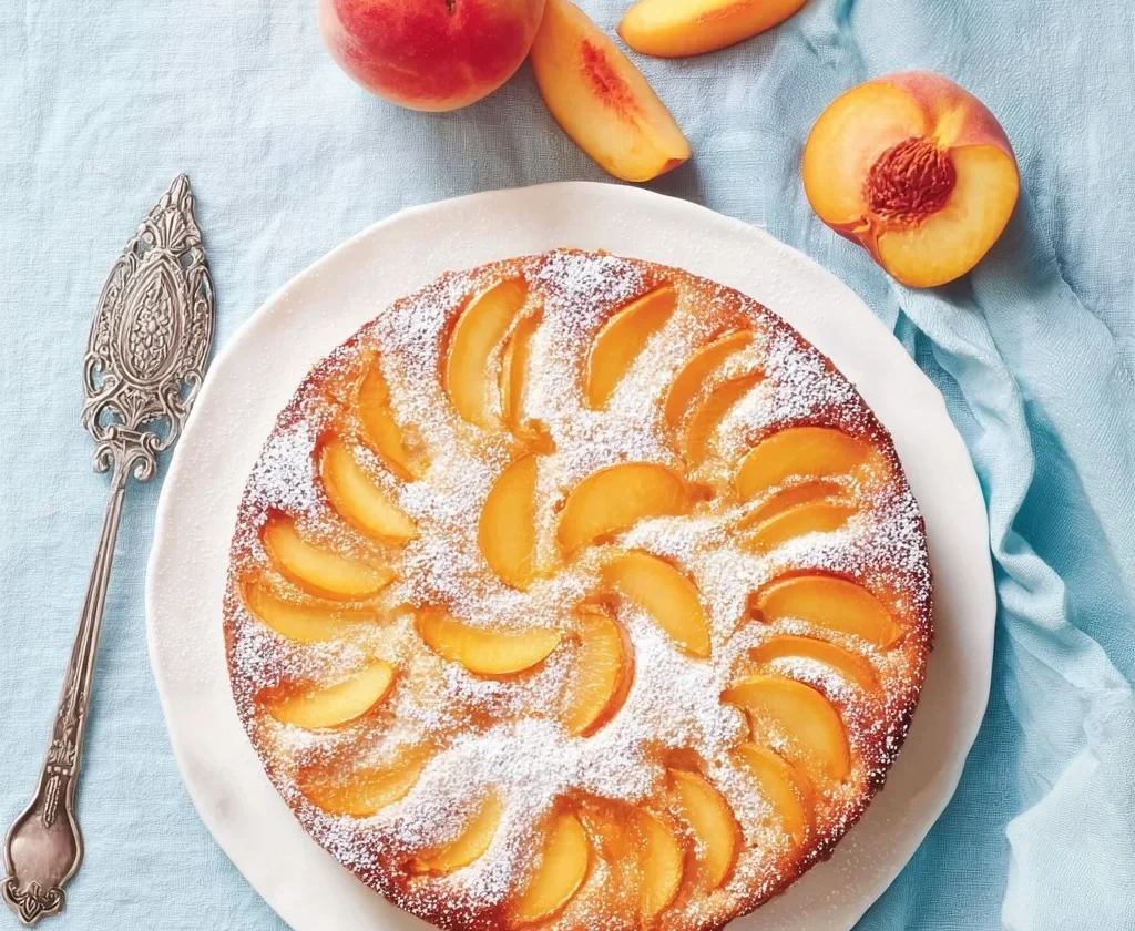 Torta Pesche e Amaretti con pesche fresche e amaretti sbriciolati