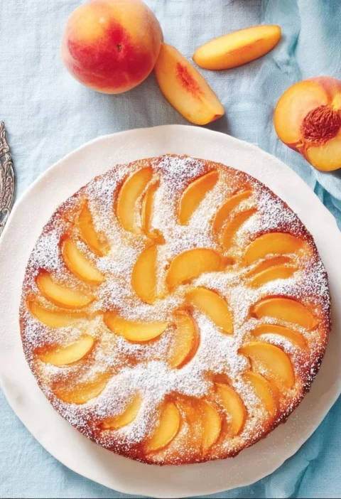 Torta Pesche e Amaretti con pesche fresche e amaretti sbriciolati