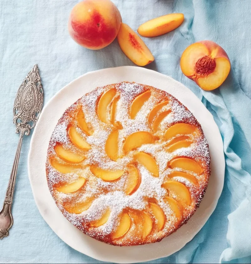 Torta Pesche e Amaretti con pesche fresche e amaretti sbriciolati