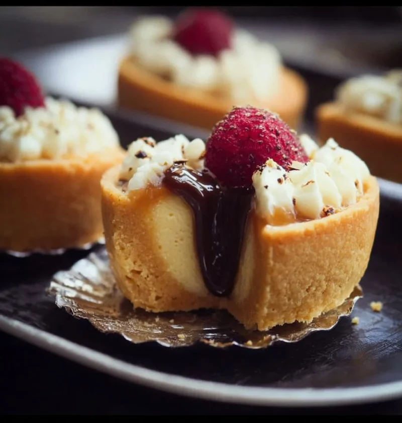 Tortini cuore freddo decorati con frutta e crema