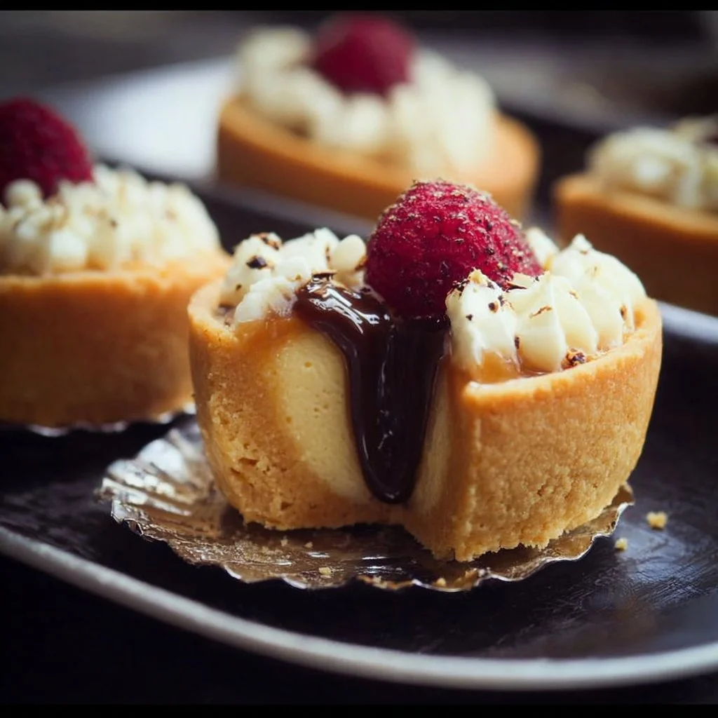Tortini cuore freddo decorati con frutta e crema