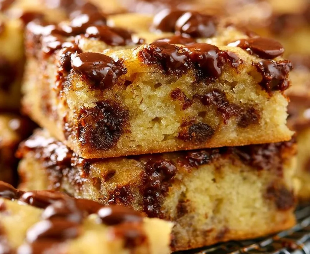 Barrette di banana e gocce di cioccolato appena sfornate su un piatto