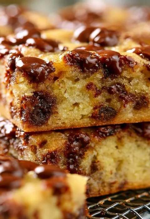 Barrette di banana e gocce di cioccolato appena sfornate su un piatto