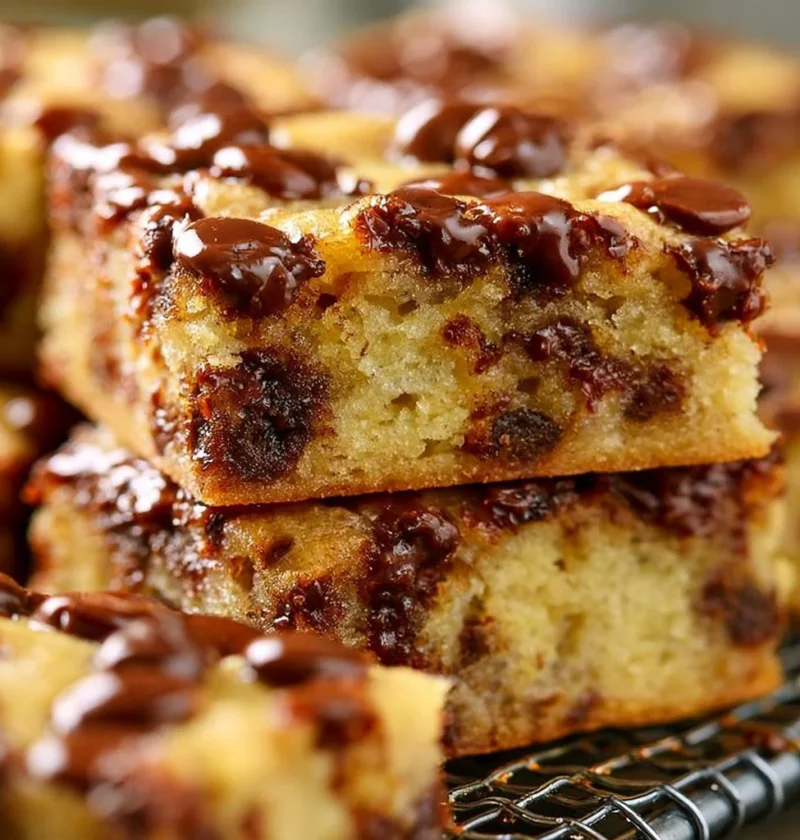 Barrette di banana e gocce di cioccolato appena sfornate su un piatto