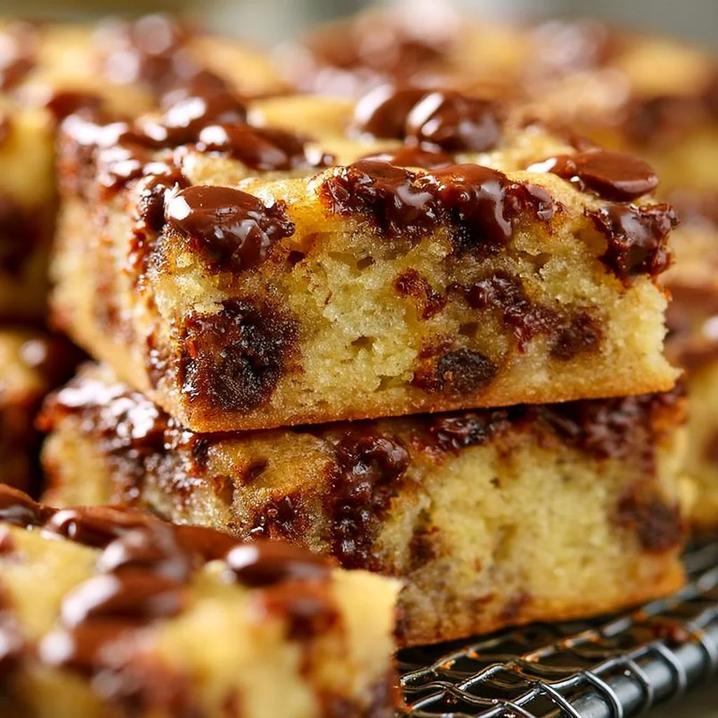 Barrette di banana e gocce di cioccolato appena sfornate su un piatto