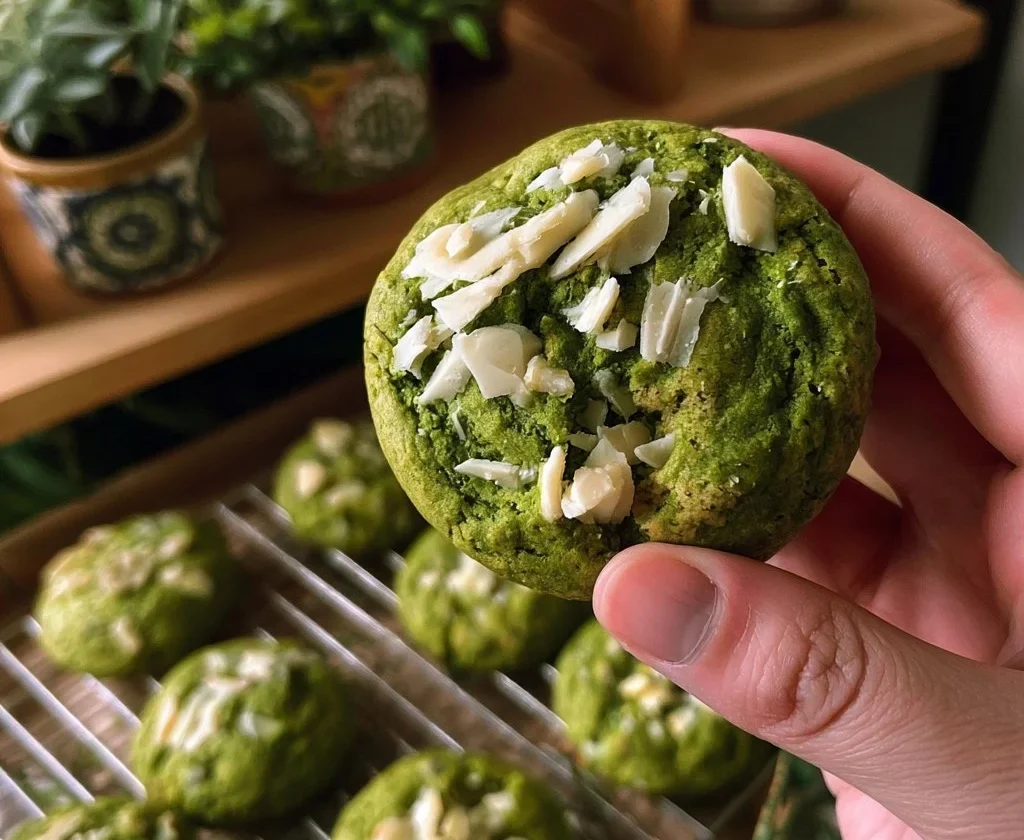 Biscotti al matcha e cioccolato bianco su un piatto elegante