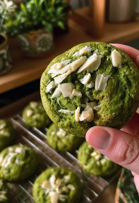 Biscotti al matcha e cioccolato bianco su un piatto elegante