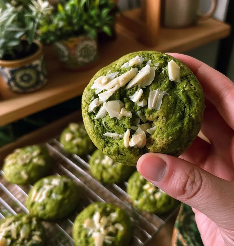 Biscotti al matcha e cioccolato bianco su un piatto elegante