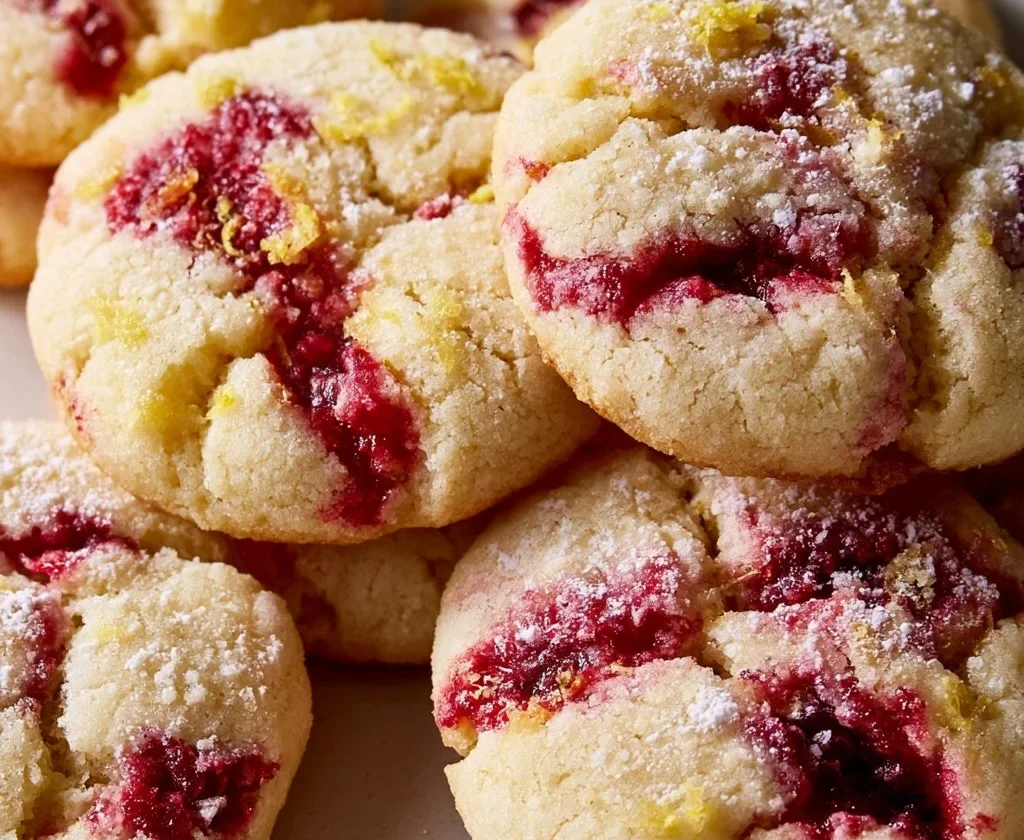Deliziosi biscotti limone e lampone freschi e soffici per l'estate