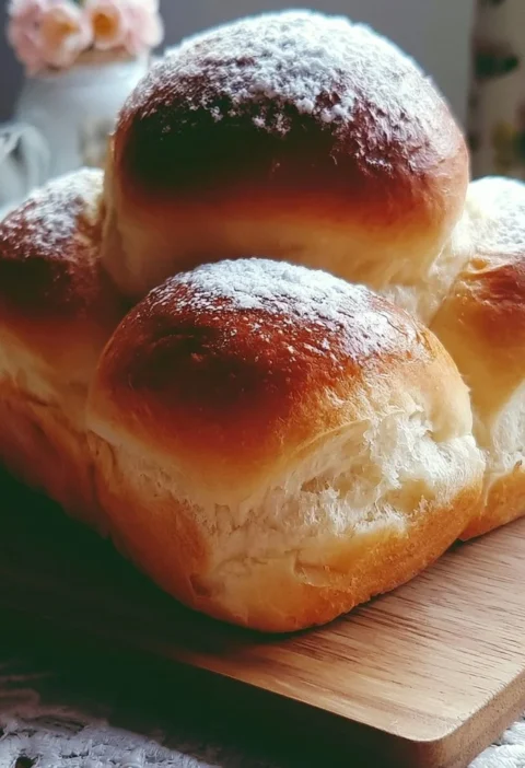 Brioche Nuvole di Paradiso, dolce soffice e invitante, decorato con zucchero a velo.