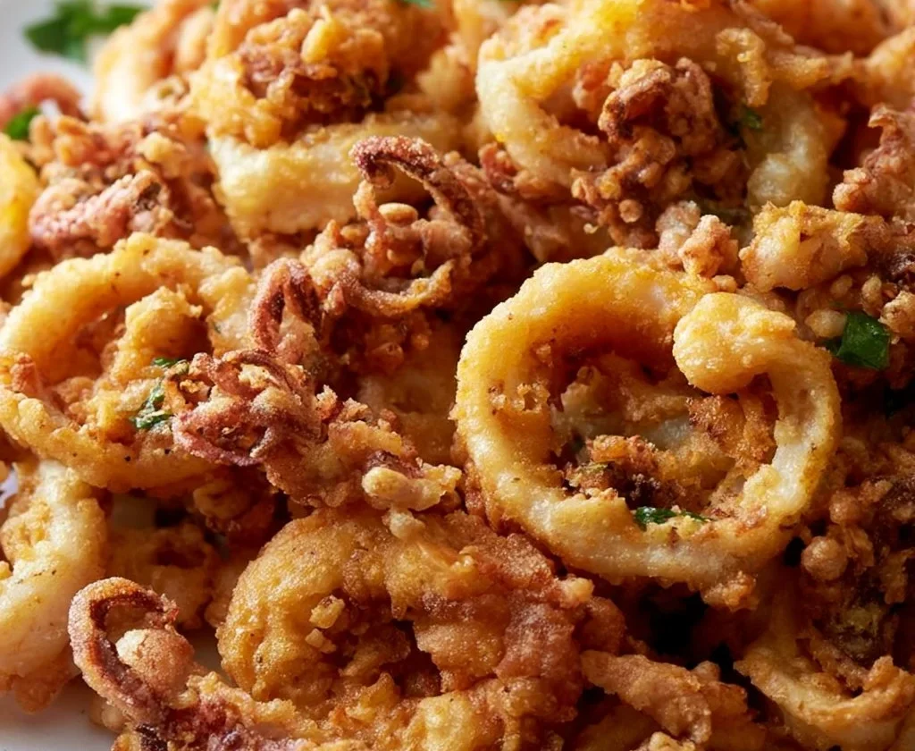 Calamari fritti croccanti serviti con limone e salsa per antipasti