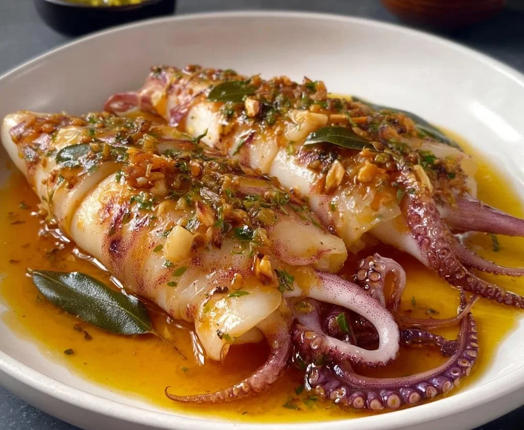Calamari in padella croccanti e irresistibili pronti da servire.