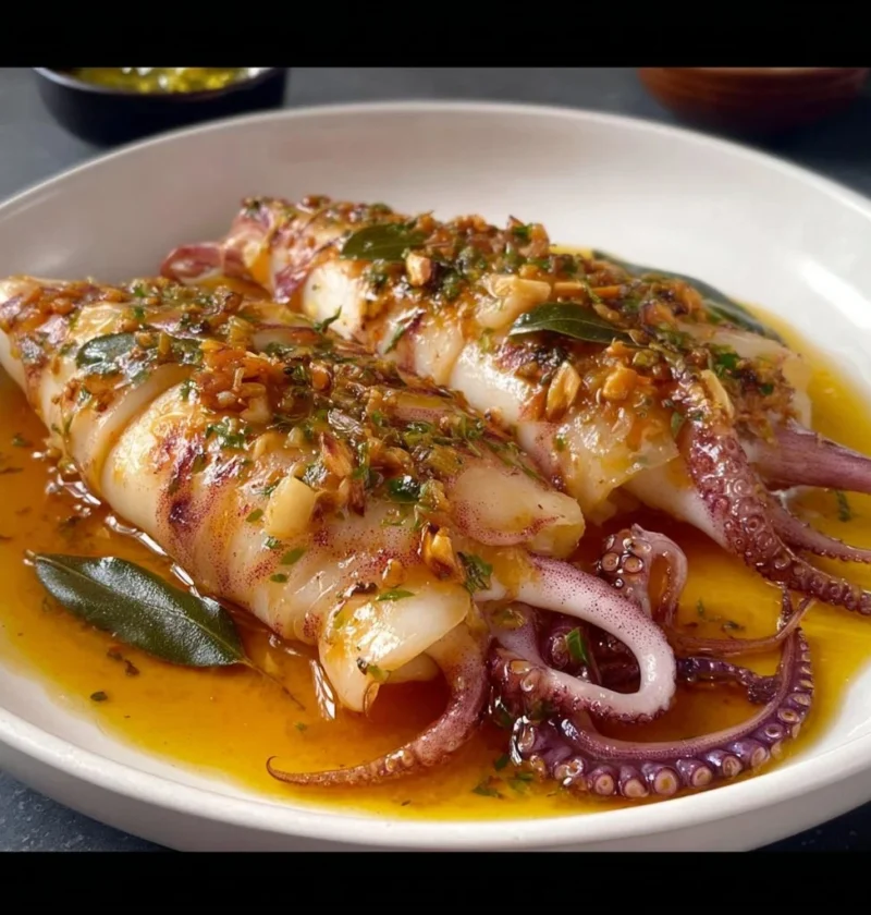 Calamari in padella croccanti e irresistibili serviti in un piatto