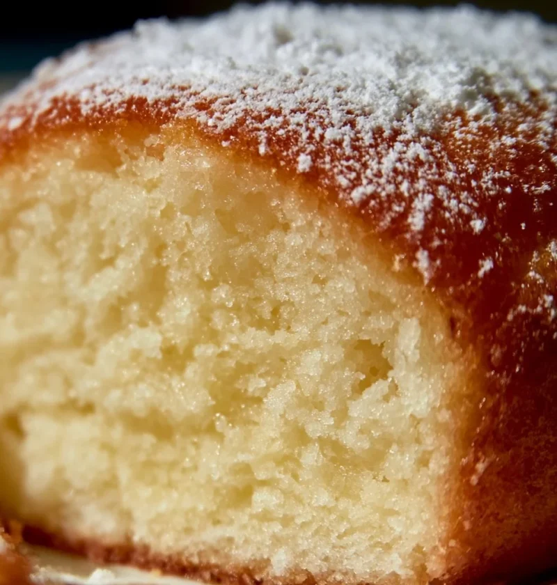 Ciambella yogurt greco super soffice appena sfornata su un piatto.