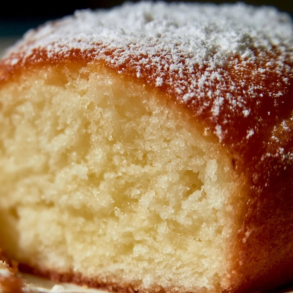 Ciambella yogurt greco super soffice appena sfornata su un piatto.