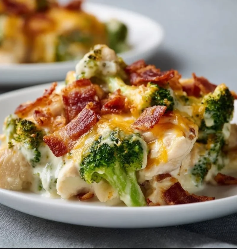 Casseruola di pollo cremosa con broccoli e bacon, piatto low carb e saporito