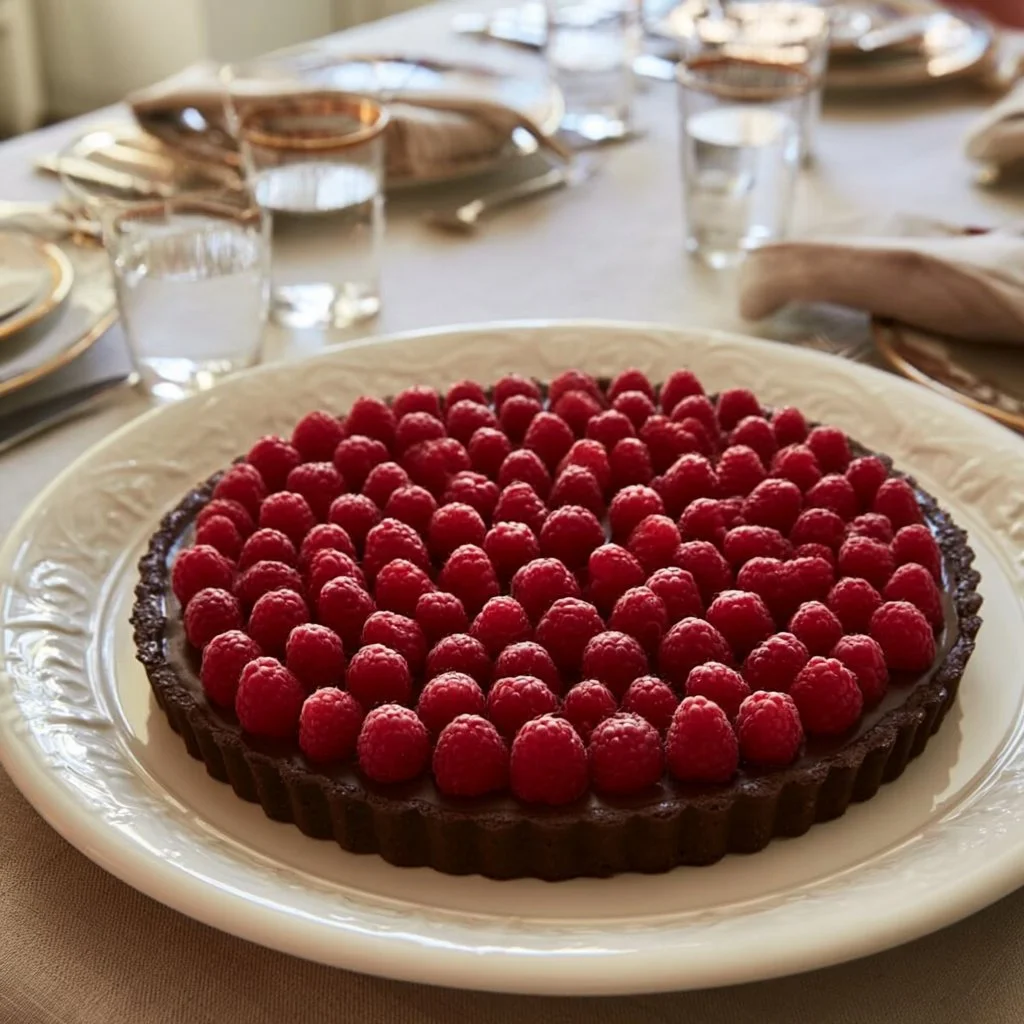 Crostata con cioccolato e lamponi