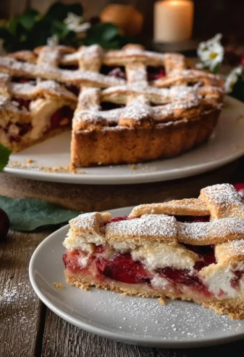 Crostata con crema allo yogurt e ciliegie, dessert estivo