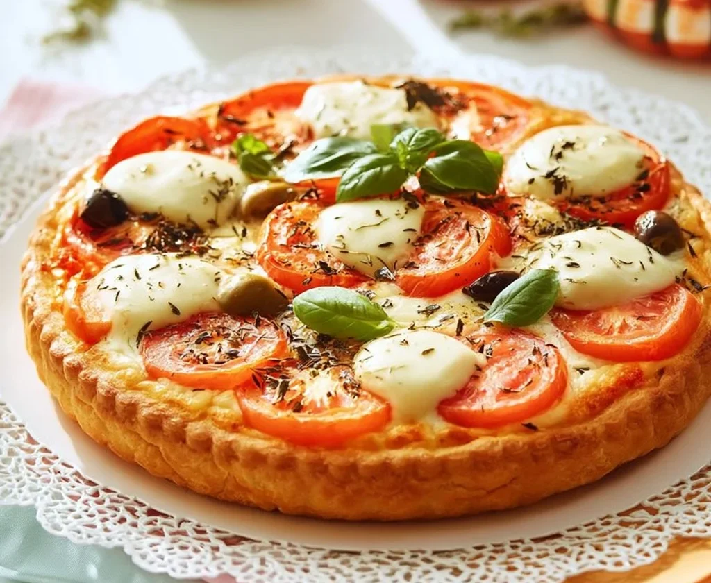 Crostata morbida salata alla caprese con pomodori e mozzarella