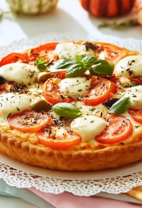 Crostata morbida salata alla caprese con pomodori e mozzarella