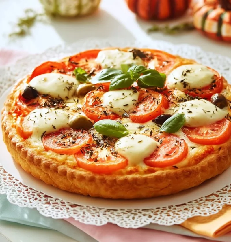 Crostata morbida salata alla caprese con pomodori e mozzarella