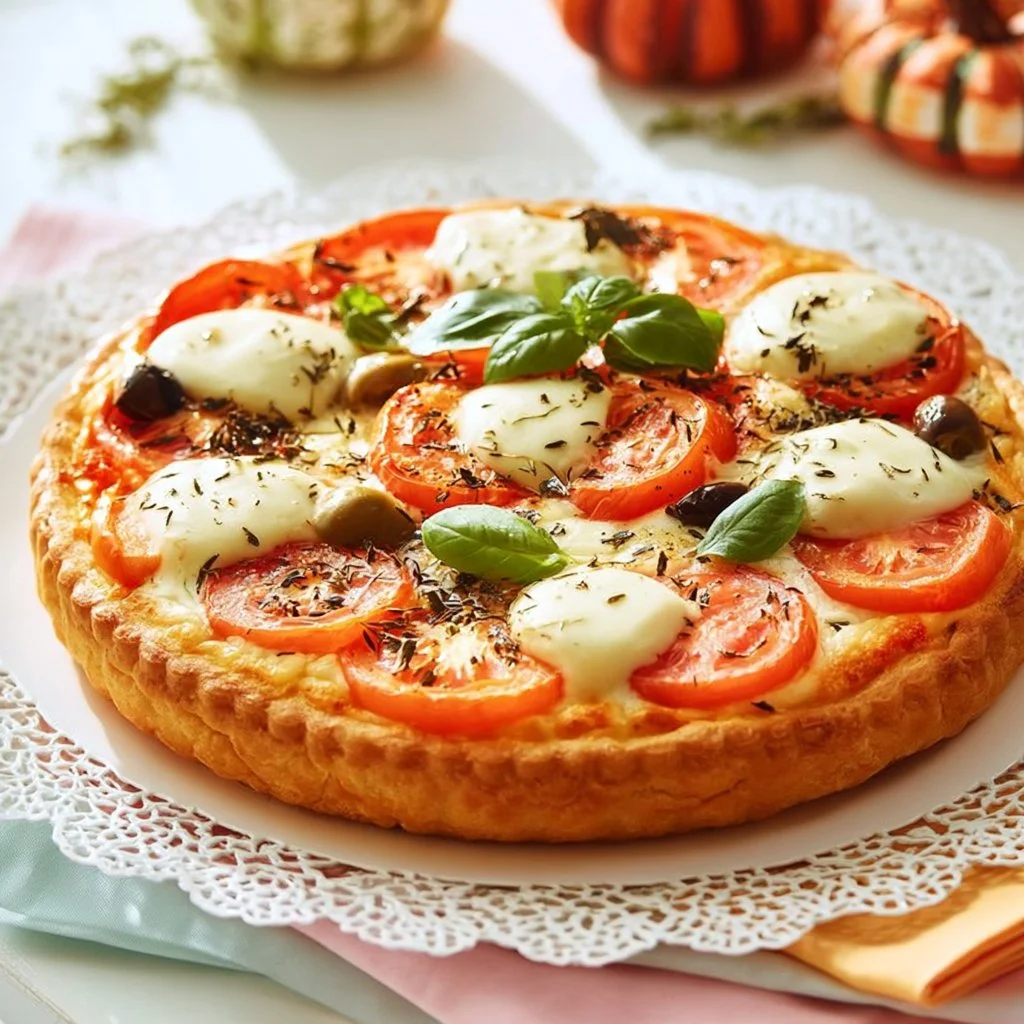 Crostata morbida salata alla caprese con pomodori e mozzarella