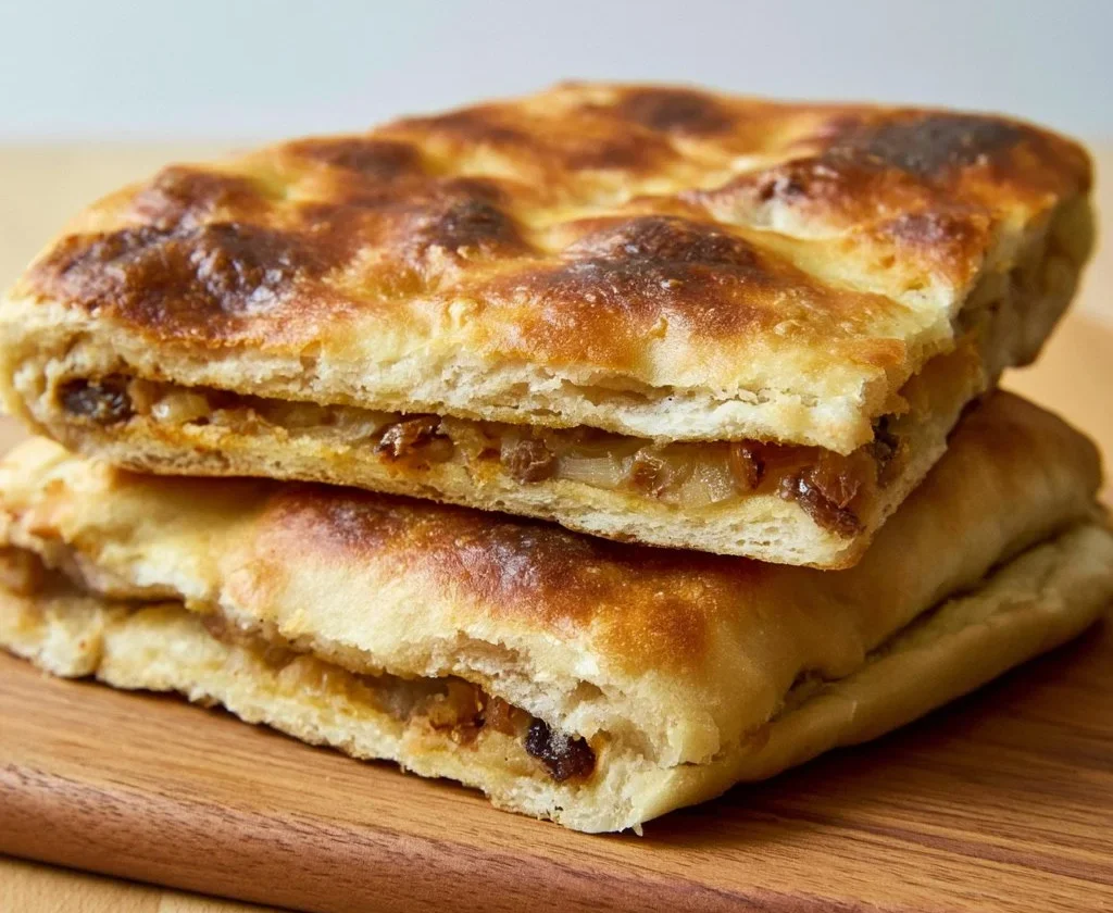 Focaccia pugliese ripiena di cipolle fresca e deliziosa