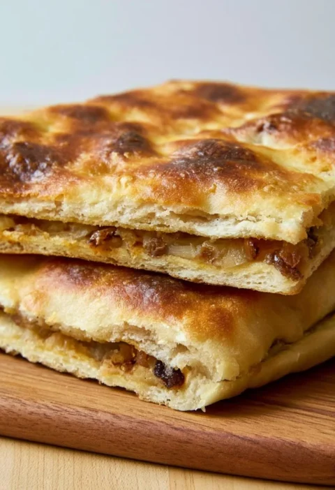 Focaccia pugliese ripiena di cipolle fresca e deliziosa