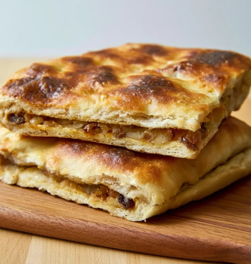 Focaccia pugliese ripiena di cipolle fresca e deliziosa