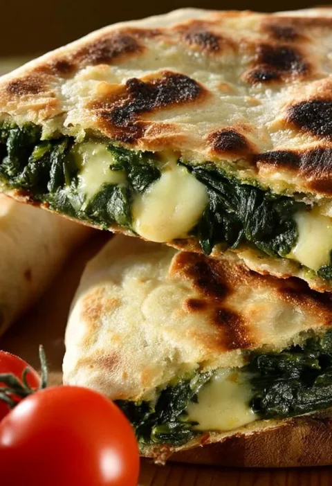 Focaccia ripiena con friarielli e formaggio, piatto delizioso e nutriente.