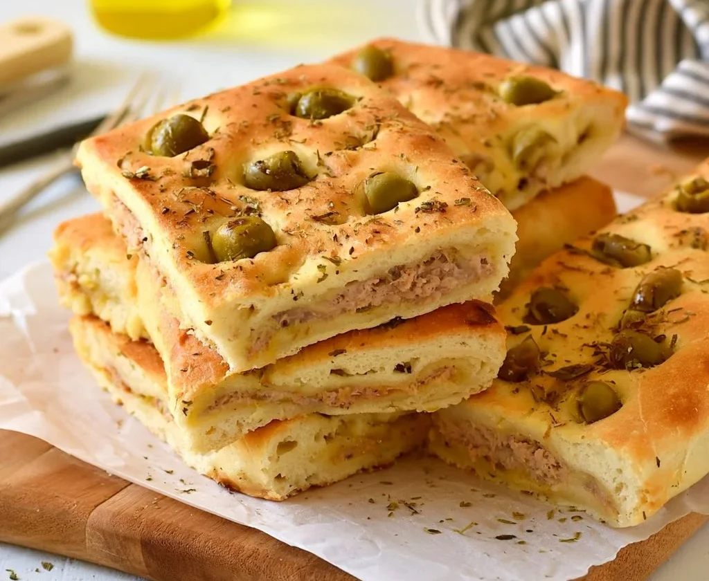 Focaccia Ripiena con Tonno, un piatto italiano gustoso e irresistibile.