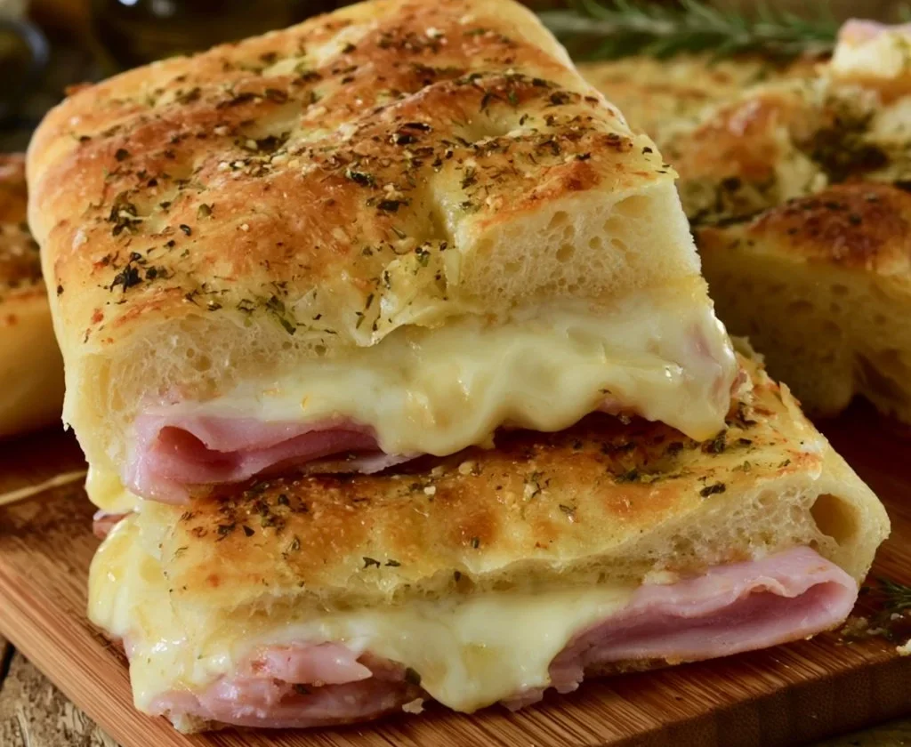 Focaccia ripiena di cotto e provola, un piatto tradizionale italiano