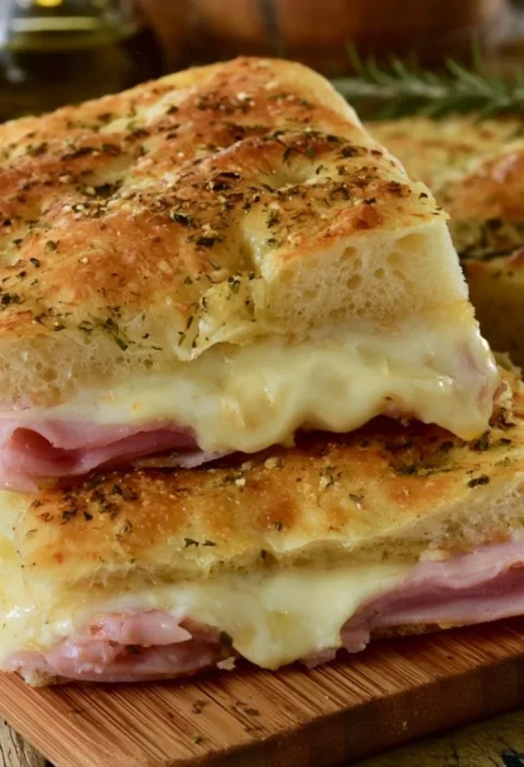Focaccia ripiena di cotto e provola, un piatto tradizionale italiano