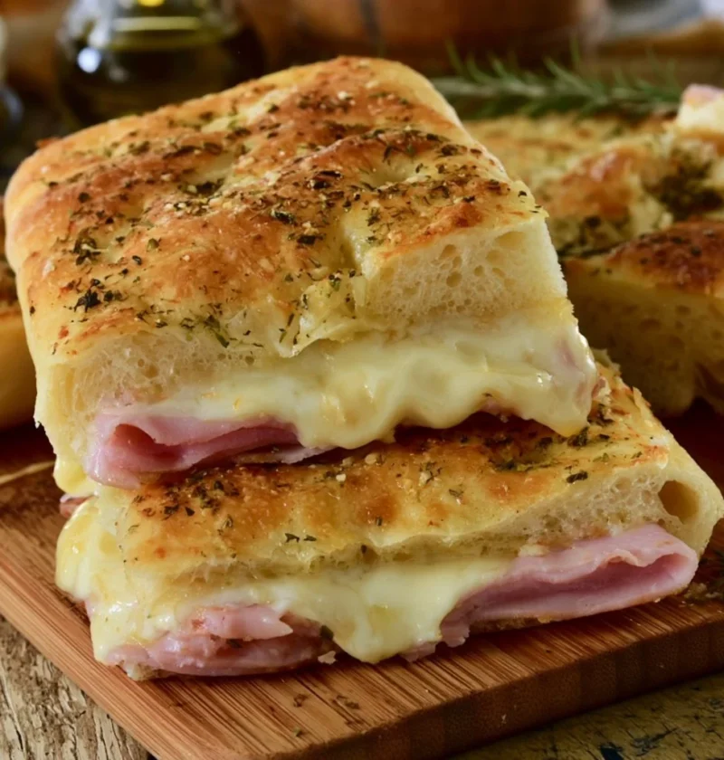 Focaccia ripiena di cotto e provola, un piatto tradizionale italiano